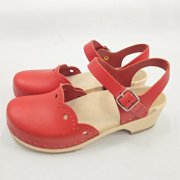 Sandgrens Milan‎ Red Clog Shoes Wooden Heels - Picture 6 of 14